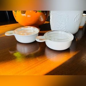 2 Corning Ware White 15oz Grab It Bowls 150B and P150B with Pyrex Glass Lids EUC